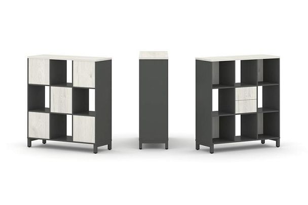 Стайл Проджект Набор стеллажа 1 сторон., 3 яр. SN.NS-331 Антрацит/Дуб Наварра/Металл Антрацит 1121*4 - Вид 1