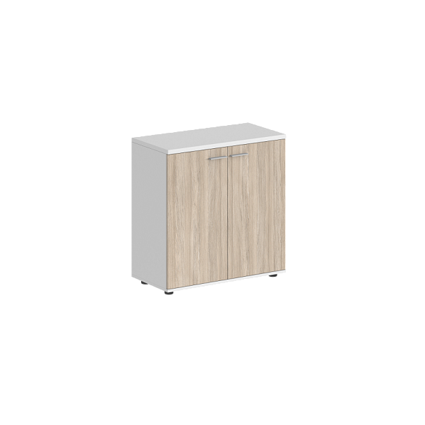Шкаф низкий Sigma 800х400х825, 2-х дв., з.ст ЛДСП / корпус: белый;  фасады: дуб светлый - Вид 1