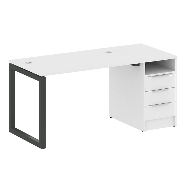 Metal System Quattro Р. ст. с тумбой на О-образном м/к 50БО.РС-СТП-1.2 Белый/Антрацит металл 1612*720*750 - Вид 1