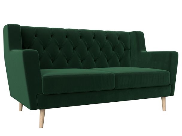 Прямой диван Брайтон 2 Люкс (полностью велюр зеленый) - Вид 1