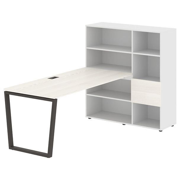 Стол-стеллаж EVRST 1217 Ясень Траун/Мокко/Белый 2190х1250х1355 EDIS - Вид 1