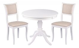 Обеденная группа стол Элат D90(130)х90х76 Белый и 2 стула Камир Белый/Кремовая рогожка - Фото предпросмотра