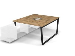 MATRIX 121В301-V Стол прямой, опора на тумбу, пров. Merida (V-опоры) 1380х1590х775 Дуб Крафт/Темно-с - Фото предпросмотра