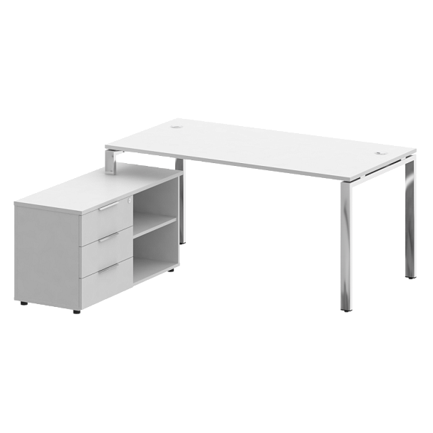 Metal System Direct Стол руковододителя с тумбой левый БГ.СРТ-4.8 (L) Белый/Нерж. сталь 1700*1620*750 - Вид 1