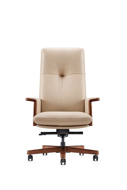 Кресло офисное Vivaldi ivory / бежевая кожа / деревянная крестовина - Вид 2