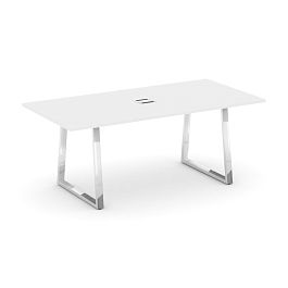 Style Project Direct Lux Стол переговорный M-SN-6T1.SPRG-198 Белый/Нержавеющая Сталь/Хром 1980*980*25 - Фото предпросмотра