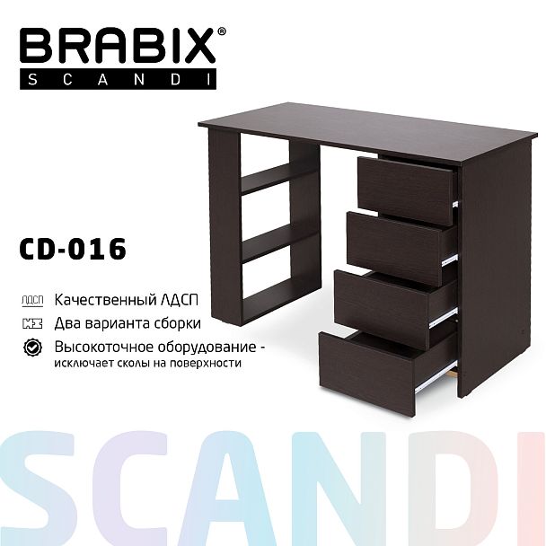 Стол письменный/компьютерный BRABIX "Scandi CD-016", 1100х500х750мм, 4 ящика, венге, 641893, ЦБ013707-3 - Вид 3