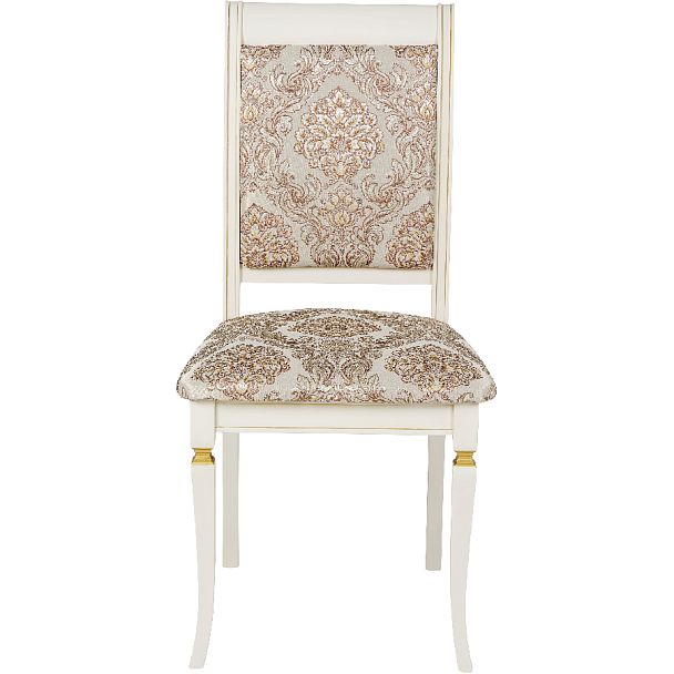 Стул деревянный с мягким сиденьем Бармс Слоновая кость золотая патина/Бежевый жаккард - Вид 2
