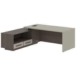 Стол руководителя с тумбой VCT 2119(L) Аметист/Черный матовый/Дуб Сильвер 2100х1900х750 VELION - Фото предпросмотра