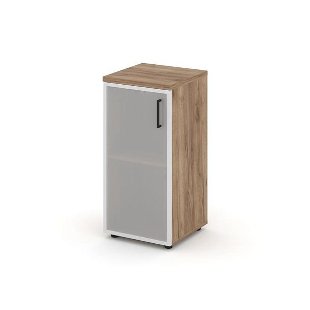 Стайл Проджект Шкаф низкий узкий SN.STU.E-303(L) Дуб Табак/Сатин/Черный Ручки 400*400*833 - Вид 1