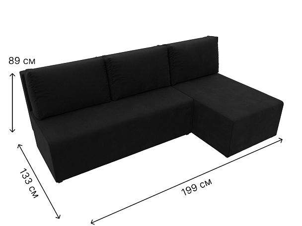 Угловой диван Поло правый (полностью микровельвет черный) - Вид 9