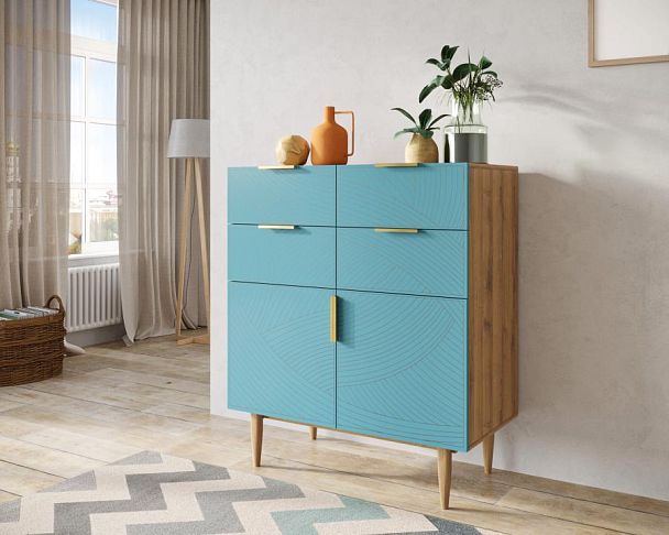 Большой комод с четырьмя ящиками и дверками Line LN17/GR1/blue - Вид 3