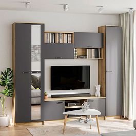 Гостиная Герда дуб крафт серый/антрацит - Фото предпросмотра