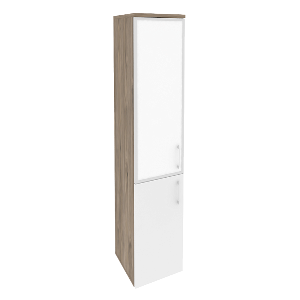 Onix Шкаф высокий узкий левый O.SU-1.2 R (L) white Тиквуд темный/Белый бриллиант/Стекло white 400*420*1977 - Вид 1