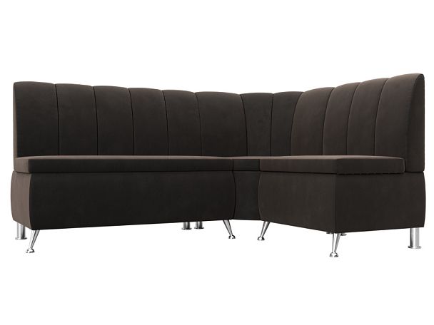 Кухонный угловой диван Кантри правый (полностью велюр коричневый) - Вид 1