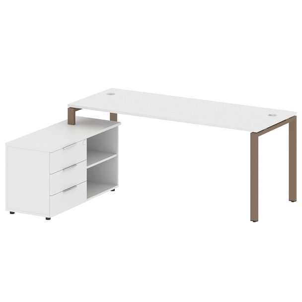 Metal System Р. ст. с тумбой на П-образном м/к БП.РС-СТС-2.5 (L) Белый/Мокко металл 1900*1520*750 - Вид 1
