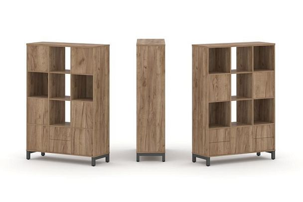 Стайл Проджект Набор стеллажа 2-х сторон., 4 яр. SN.NSD-431 Дуб Табак/Металл Антрацит 1121*400*1615 - Вид 1