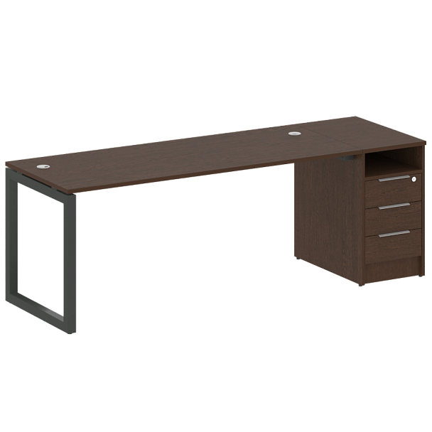 Metal System Quattro Р. ст. с тумбой на О-образном м/к 50БО.РС-СТП-1.5 Венге/Антрацит металл 2212*720*750 - Вид 1