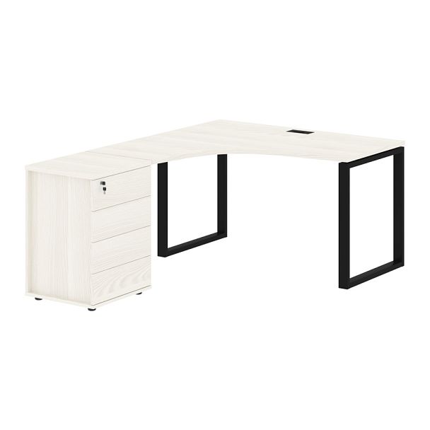 Стол эргономичный с тумбой EQCET 1318(L) Ясень Траун/Черный 1360х1880х750 EDIS - Вид 1