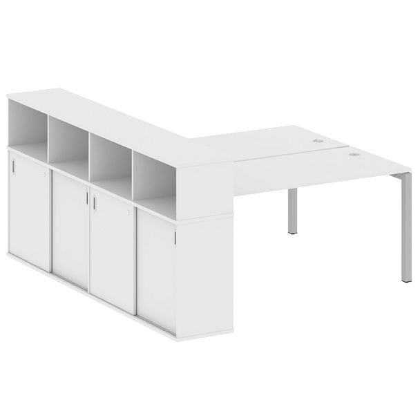 Metal System Quattro Р. ст. с шкафом-купе на П-образном м/к 50БП.РС-СШК-4.4 Т Белый/Серый металл 2010*2332*1098 - Вид 1