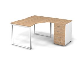 MATRIX 121S190-О Стол эгоном. с тумбой R, пров-ик вырезной (O-опоры) 1380х1580х775 Швейц-й вяз/Белый - Фото предпросмотра