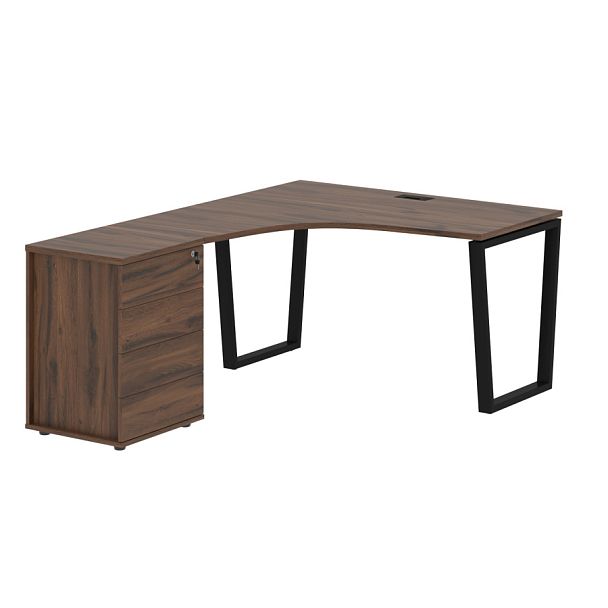 Стол эргономичный с тумбой EVCET 1318(L) Дуб Денвер тёмный/Черный 1360х1880х750 EDIS - Вид 1