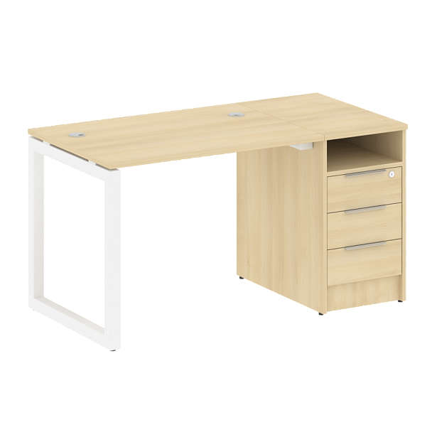 Metal System Quattro Р. ст. с тумбой на О-образном м/к 50БО.РС-СТП-1.1 Акация/Белый металл 1412*720*750 - Вид 1