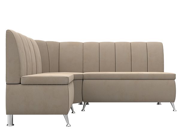 Кухонный угловой диван Кантри левый (полностью велюр бежевый) - Вид 2