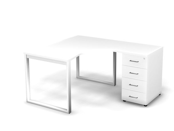 MATRIX 121S190-О Стол эгоном-й с тумбой R, проводник вырезной (O-обр. опоры) 1380х1580х775 Белый - Вид 1