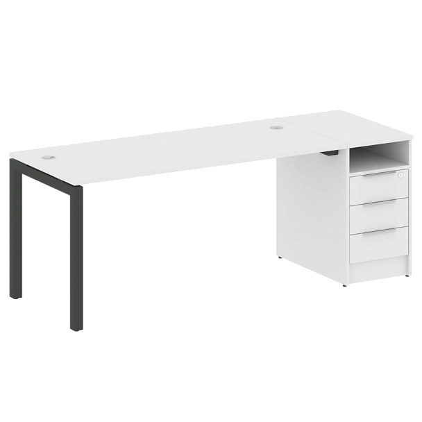 Metal System Quattro Р. ст. с тумбой на П-образном м/к 50БП.РС-СТП-1.4 Белый/Антрацит металл 2012*720*750 - Вид 1