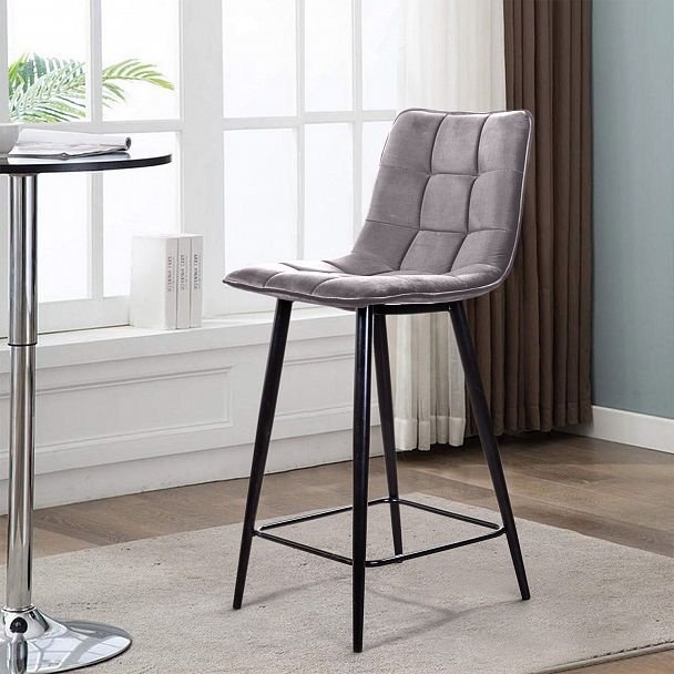 Стул полубарный UNO, бархат серый 27 / чёрный конус - Вид 14