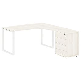 Стол эргономичный с тумбой EQCET 1518(R) Ясень Траун/Белый 1560х1880х750 EDIS - Фото предпросмотра