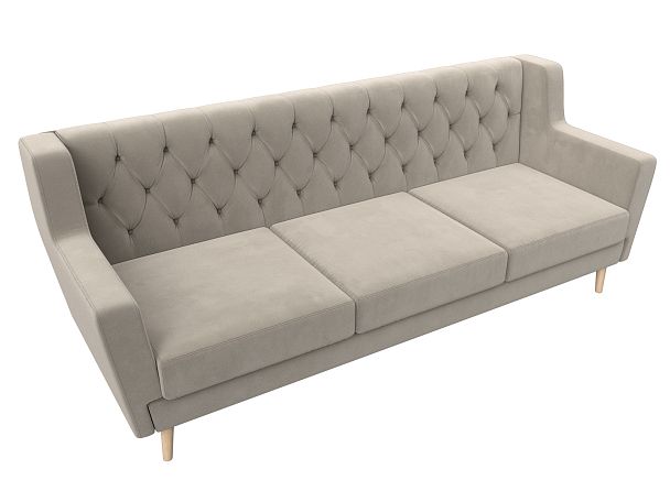 Прямой диван Брайтон 3 Люкс (полностью микровельвет бежевый) - Вид 5