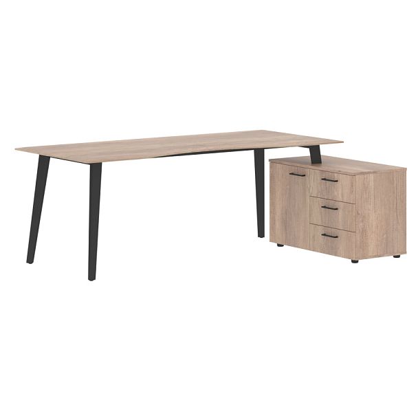 Стол руководителя с тумбой JCT 2013(R) Дуб Каньон/Антрацит 2000х1300х750 JAY - Вид 1