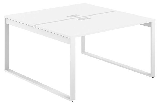 Рабочая станция Allegro 1400х1438х750  / профиль О-образный: 70х20 белый; лючок: серебро; столешница: белый - Вид 1