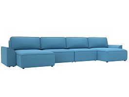 Диван п-образный Лига-048 НПБ лонг Рогожка голубой - Фото предпросмотра