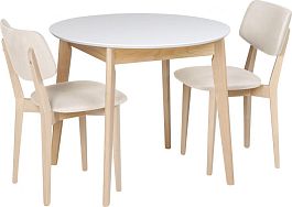 Обеденная группа стол раздвижной Норден D90 Белый/Натуральный и 2 стула Мэти Натуральный/Кремовый велюр - Фото предпросмотра