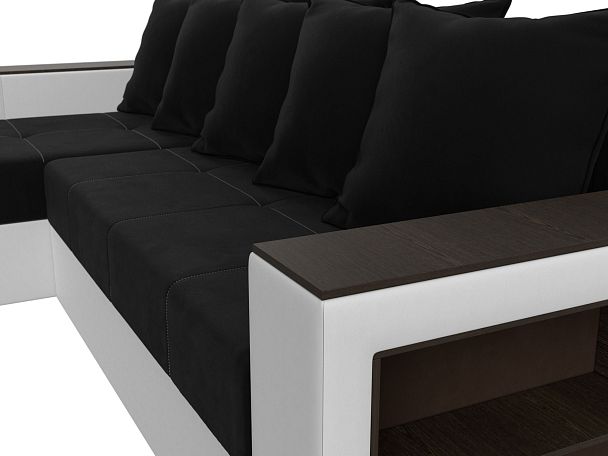 Диван угловой Дубай Лайт угол левый (основа микровельвет черный, компаньон экокожа белая) - Вид 4