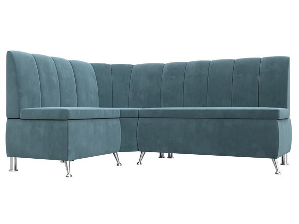 Кухонный угловой диван Кантри левый (полностью Велюр бирюзовый) - Вид 1