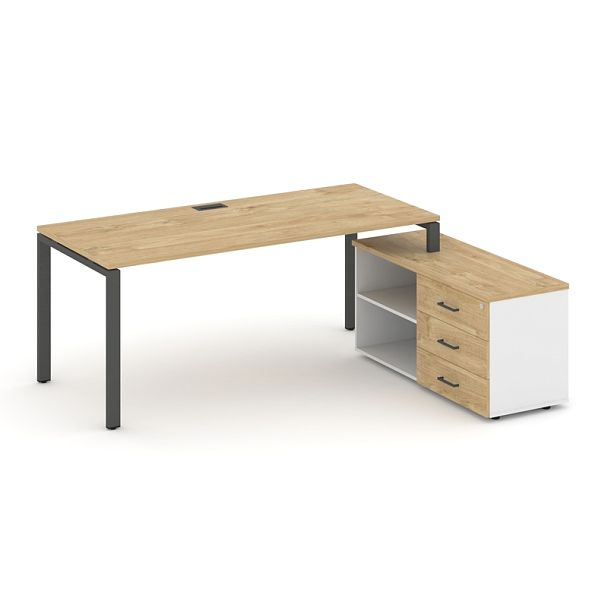 Стайл Проджект Директ / Style Project Direct Стол письменный с греденцией правой SN-6P.SRG-013.M(R) Тиквуд Светлый/Белый/Тиквуд Светлый/Металл Антрацит 1580*1480*750 - Вид 1