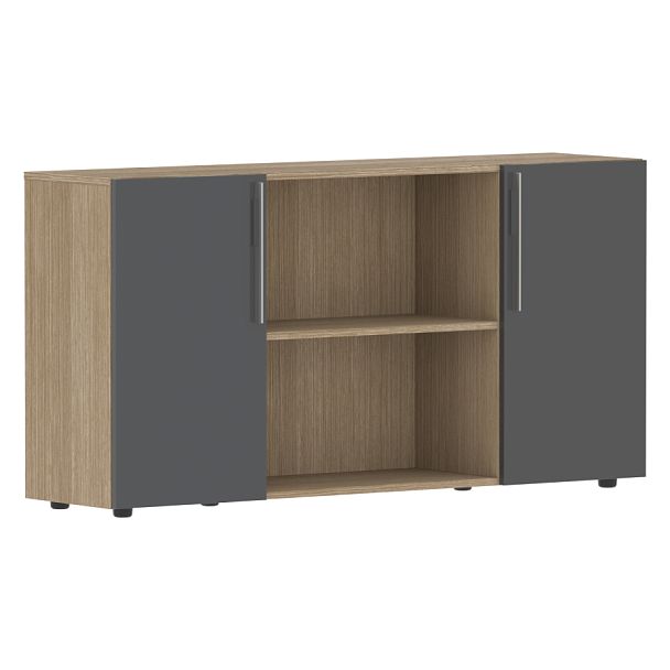 Шкаф с двумя дверями и открытой полкой СП-064-25-22 Серый глянец/Дуб Натуральный 1600х450х800 KANON - Вид 1