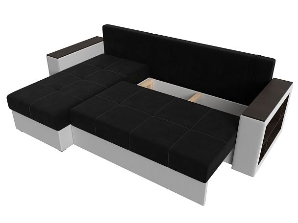 Диван угловой Дубай Лайт угол левый (основа микровельвет черный, компаньон экокожа белая) - Вид 8