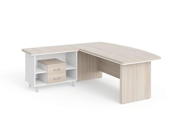 БЕРЛИН / BERLIN Стол руководителя угловой L с тумбой 2 ящика 1600х2000х760 Акация/Белый - Вид 1
