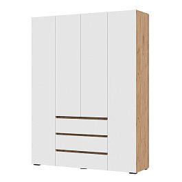Хелен ШК 05 Шкаф 4х створчатый с ящиками (1600х2080х460) белый/дуб крафт золото - Фото предпросмотра