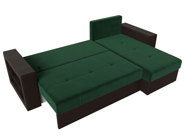 Диван угловой Дубай Лайт угол правый (основа велюр зеленый, компаньон экокожа коричневая) - Вид 9