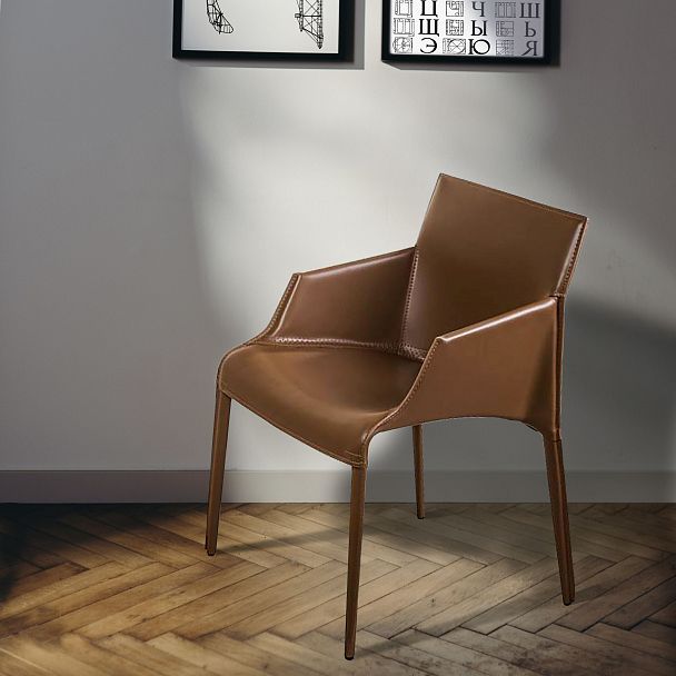 Стул с подлокотниками Morgan, экокожа коричневый - Вид 11