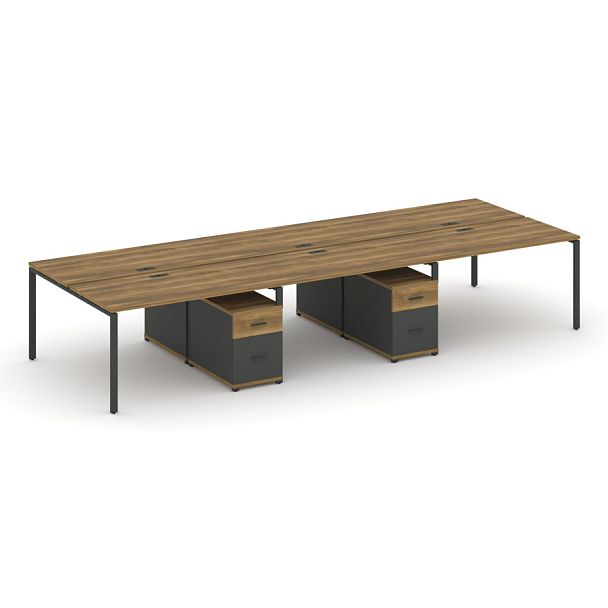 Concept Рабочая станция 6 мест с 2 двухсторонними опорными тумбами CN.DRS-347 W Сандал Янтарный/Антрацит/Металл Антрацит 4140*1480*750 - Вид 1