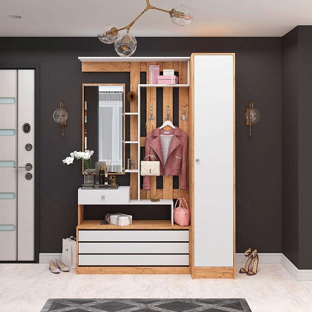 Ямайка Центральная секция ЯПЦС-1 (1100*2100*350) дуб крафт золотой/белый - Вид 3