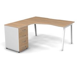 MATRIX 121S171-A Стол эгоном. с тумбой L, пров-ик вырезной (А-опоры) 1580х1580х775 Швейц-й вяз/Белый - Фото предпросмотра