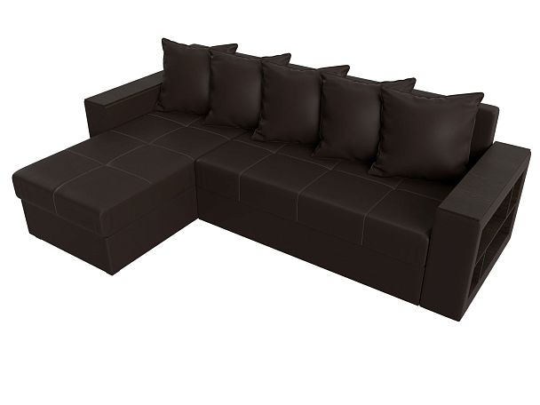 Диван угловой Дубай Лайт угол левый (полностью экокожа коричневая) - Вид 5